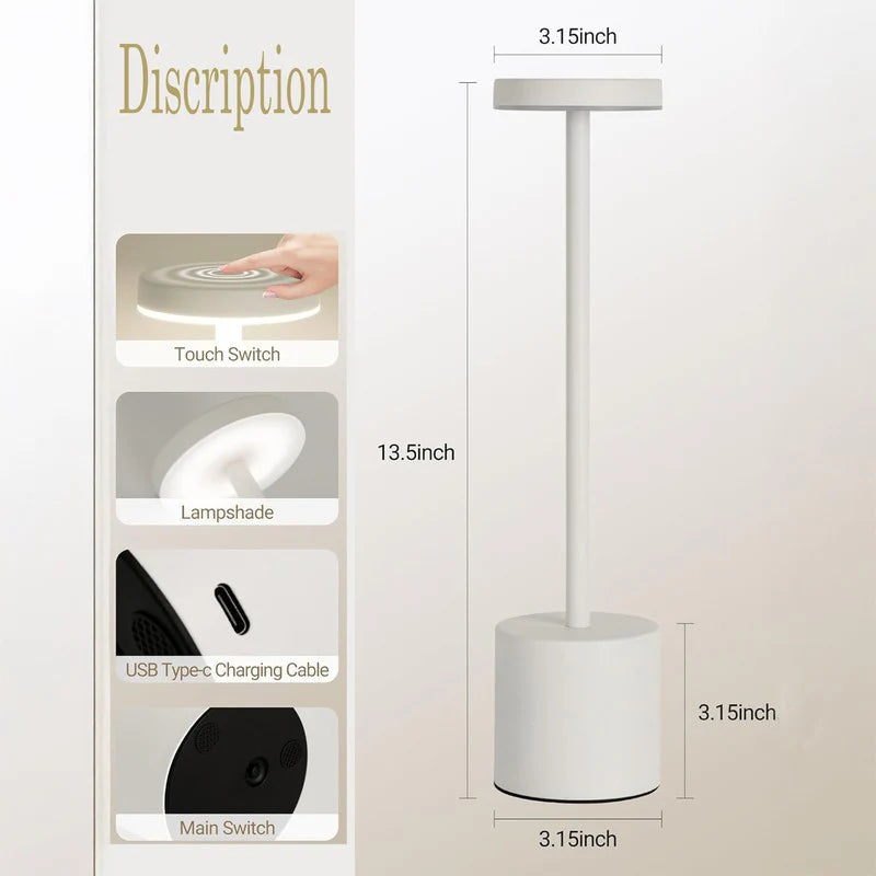 Aura Touch LED Table Lamp – Minimal Rechargeable, Dimmable & Cordless LED Light