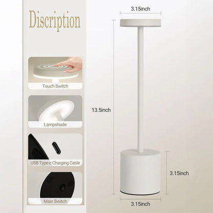 Aura Touch LED Table Lamp – Minimal Rechargeable, Dimmable & Cordless LED Light